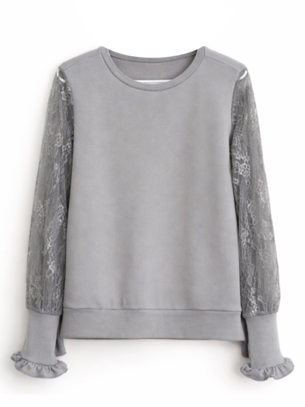 4/$20➡️ Grey Knit Long Sleeve Tee Lace Sleeves Ruffle-Trim Cuffs – Medium NWoT